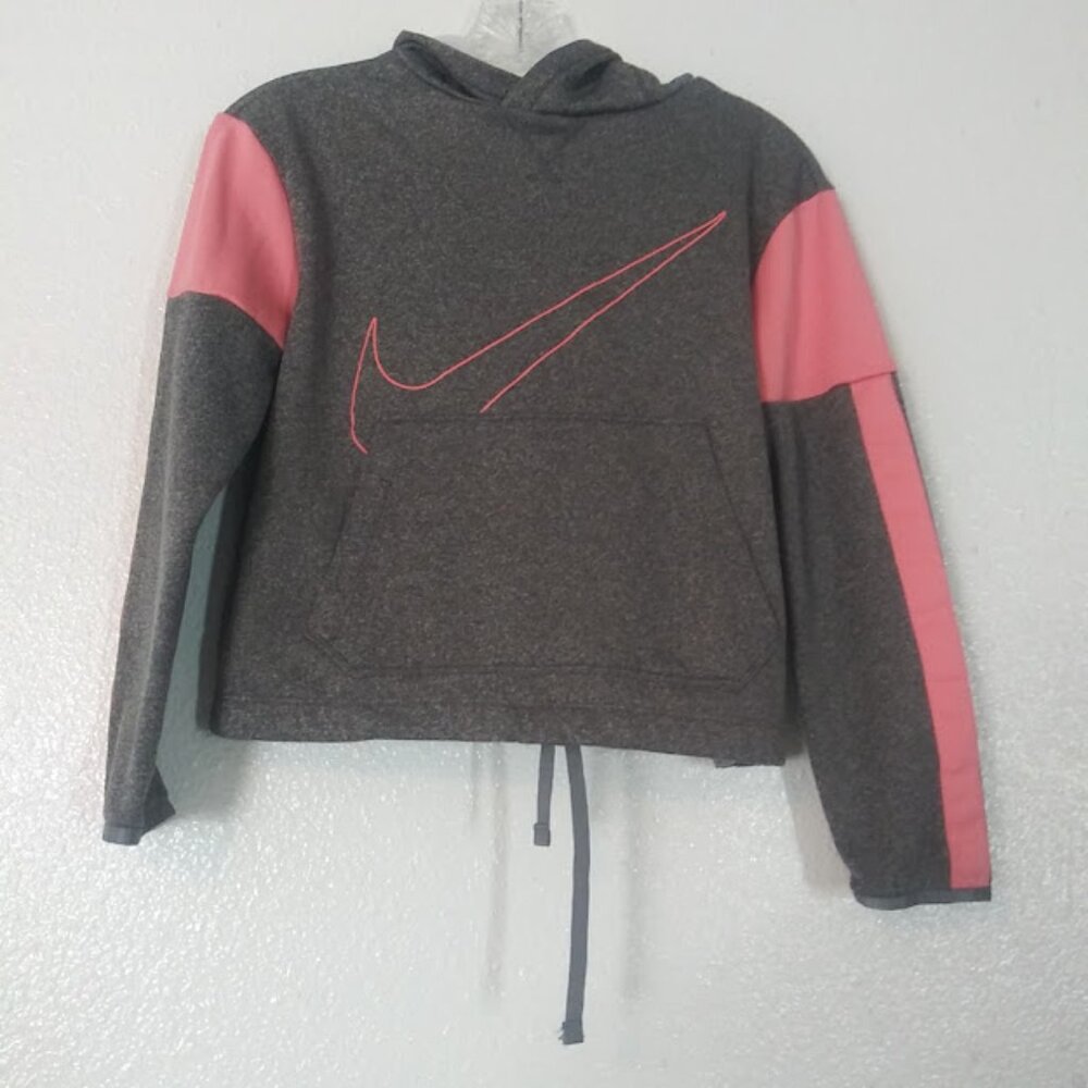 Nike girl's size L (14/16)  gray and pink Dri-Fit hoodie sweater